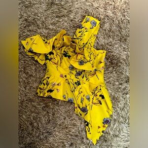 Self Portrait Yellow Floral Print Assymetrical Ruffled Top!